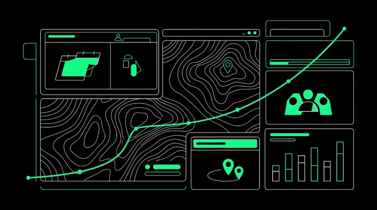 Abstract growth-themed banner graphic representing a corporate offsite planning brand's search visibility gains.